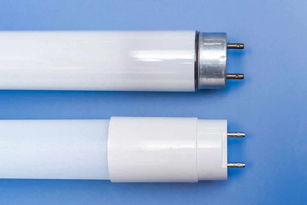 Two different light tubes on a blue background